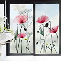 decalmile Pegatinas de Pared Flor de Amapola Vinilo Adhesivo para Cristal Flores Vinilo Ventana Dormitorio Sala Oficina…